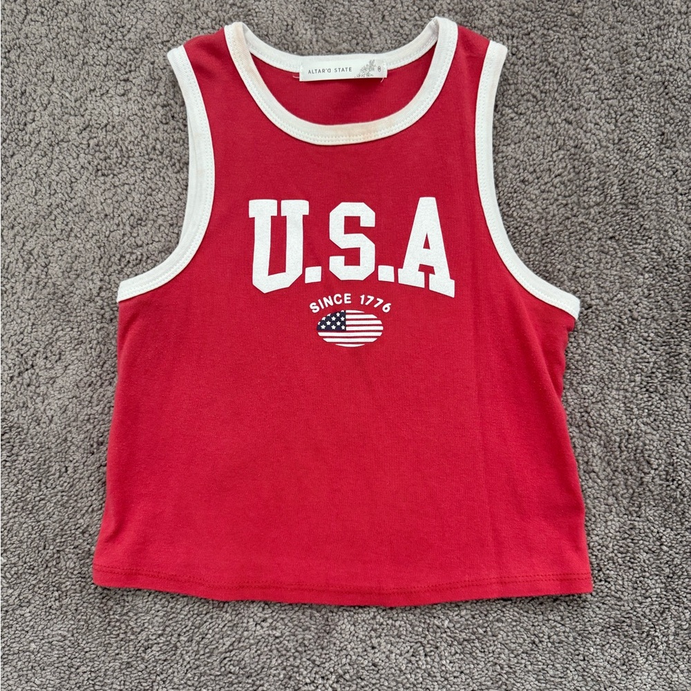 Altar'd State Red and White Americana Tank Top